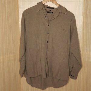 DKNY Taupe Brown Mens Wool Blend Dress Shirt 17 34/35